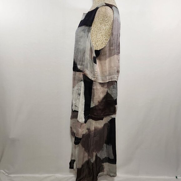 Banana Blue Australia Women's Size M Gray Silk Linen Blend Sleeveless Dress Art - Picture 8 of 15